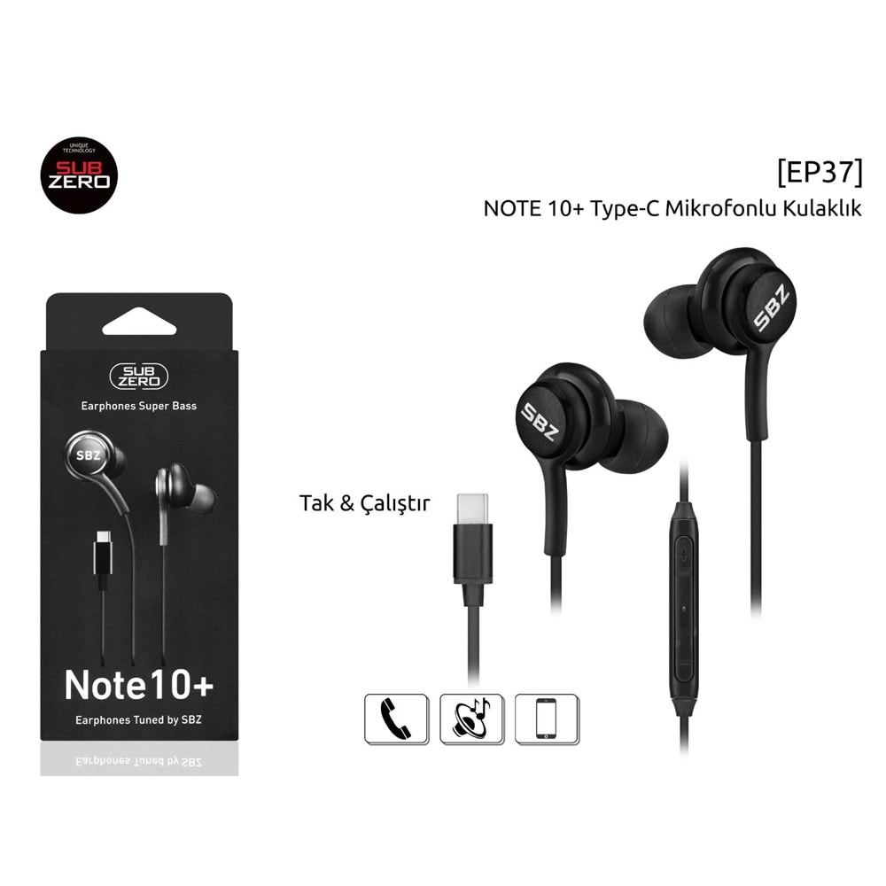 Subzero EP37 Note20+ Tak Çalıştır Type-C Girişli Kulaklık