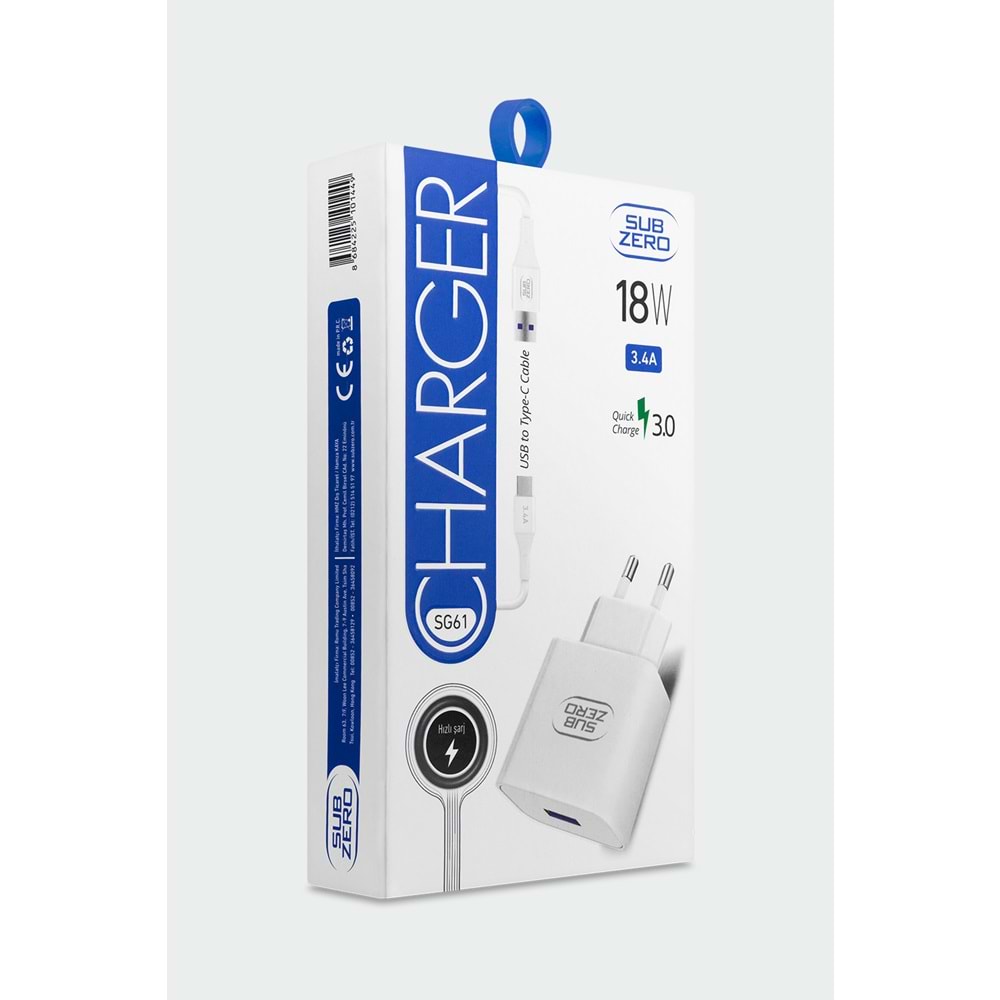 Subzero SG61 18W 3.4A Qualcomm Hızlı Type-C Ev Şarj Aleti (Turbo)