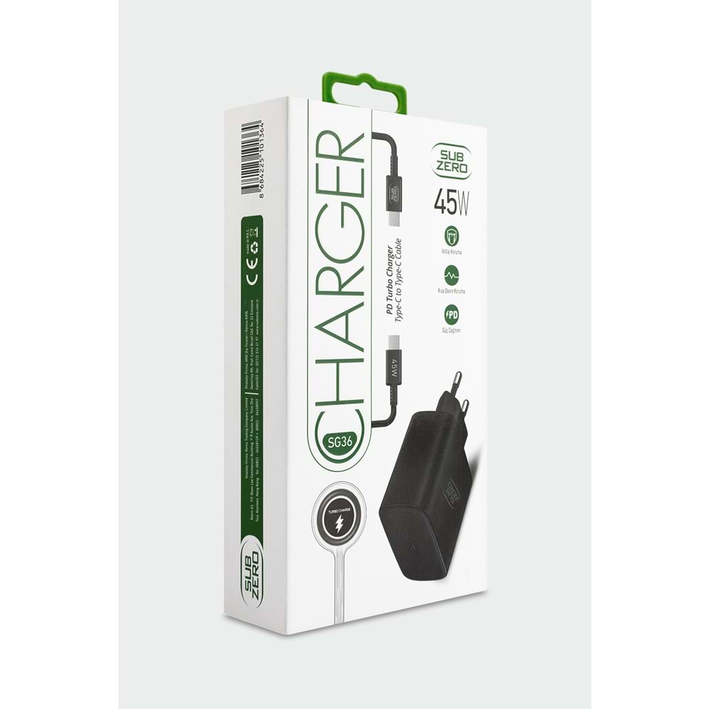 Subzero SG36 45W PD Type-C to Type-C (Turbo) Siyah Şarj Aleti