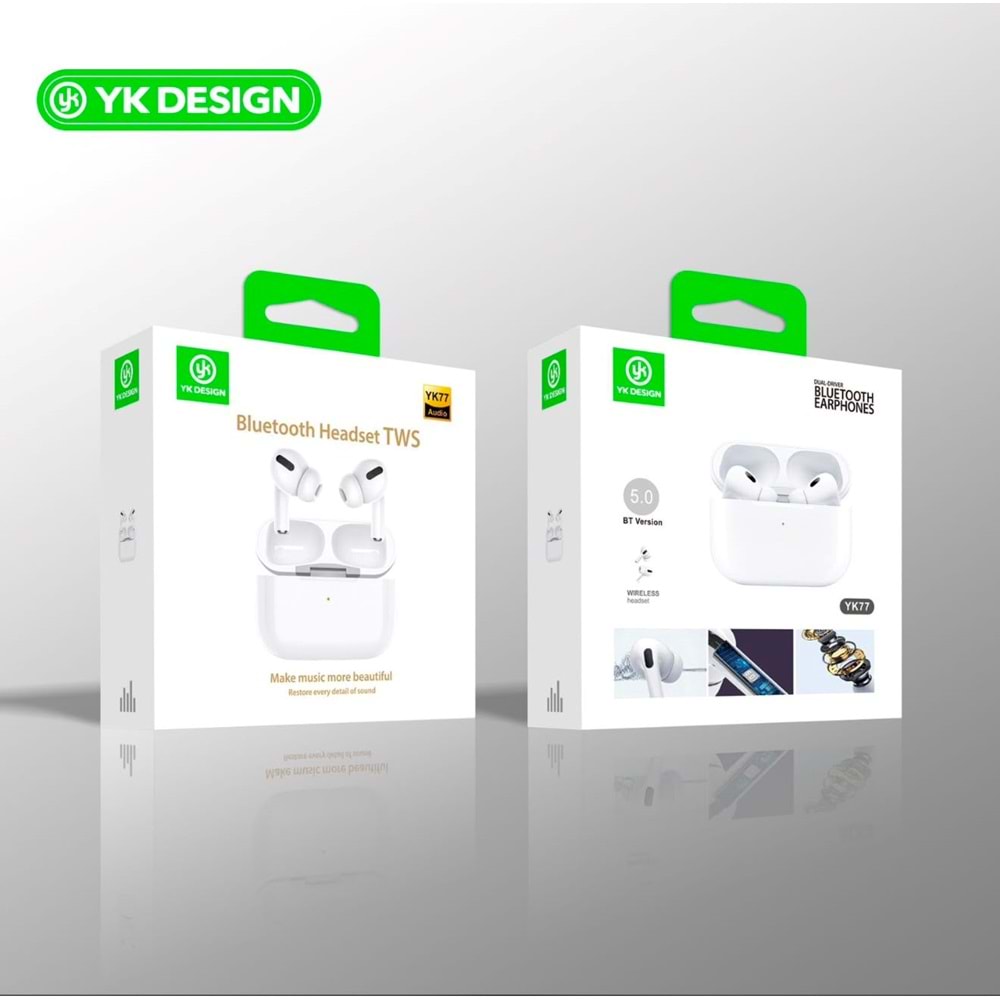 Yk desıgn YK77 Pro Yeni Nesil Beyaz Bluetooth Kulaklık