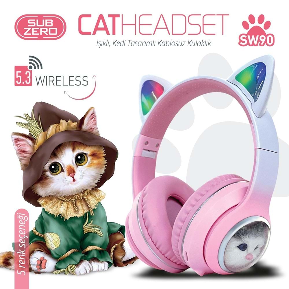 Subzero SW90 Bluetooth Renkli Kedi Kulaklık (mavi-mor)