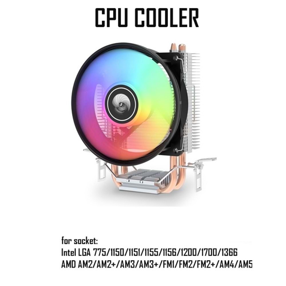 Versatile Kule Tipi Rainbow Gaming İşlemci Fanı 2 Bakır Kanallı CPU Fan Soğutma Sistemi K200