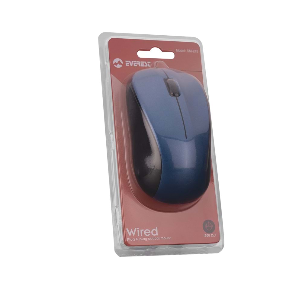 Everest SM-215 Usb Mavi 1200dpi Optik Mouse Kablolu (Kablo Uzunluğu 110cm)