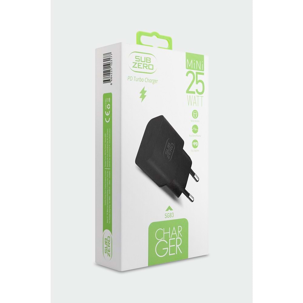 Subzero SG83 25W PD (Mini Turbo) Type-C Girişli Ev Şarj Başlığı