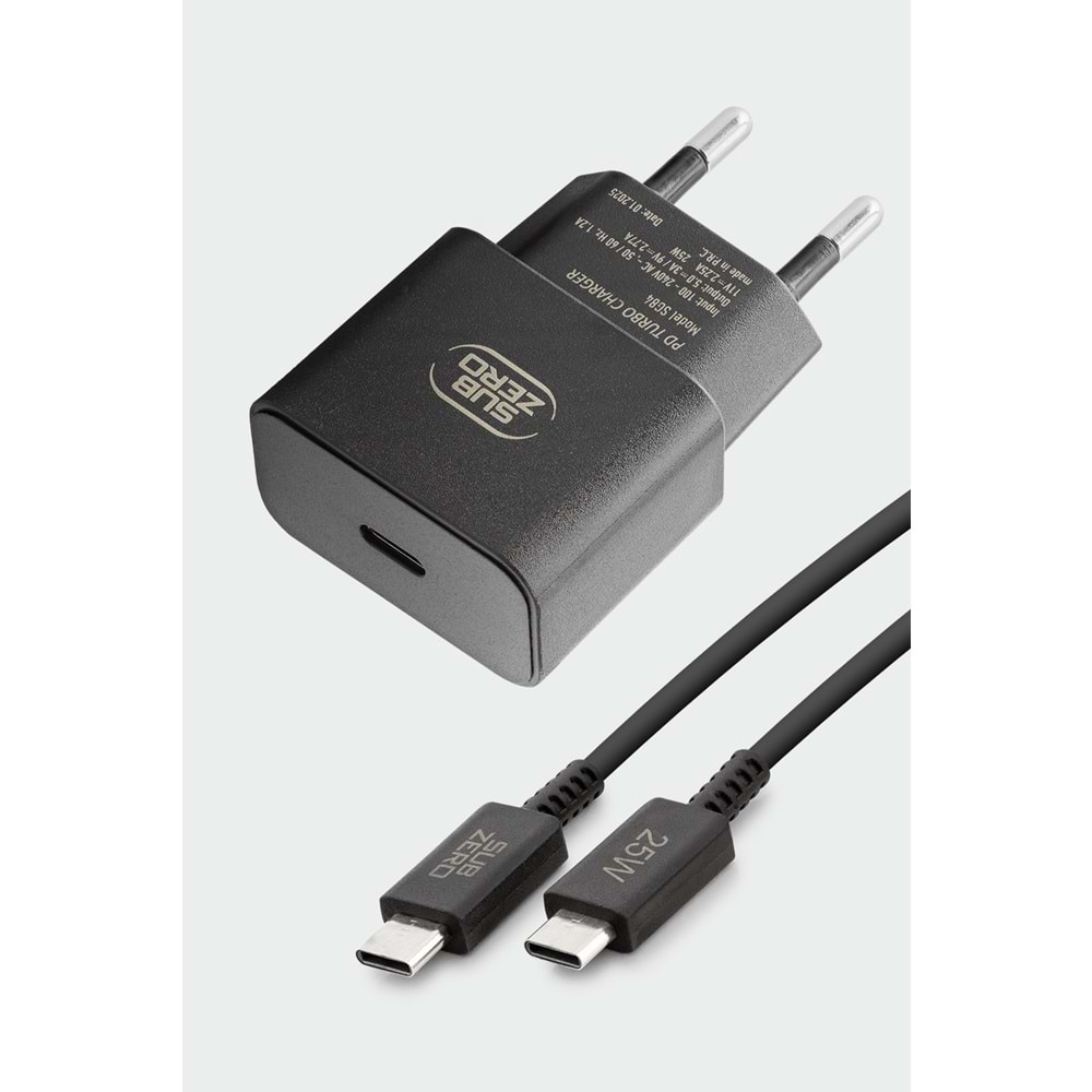 Subzero SG84 25W PD Type-C to Type-C (Mini Turbo) Siyah Şarj Aleti