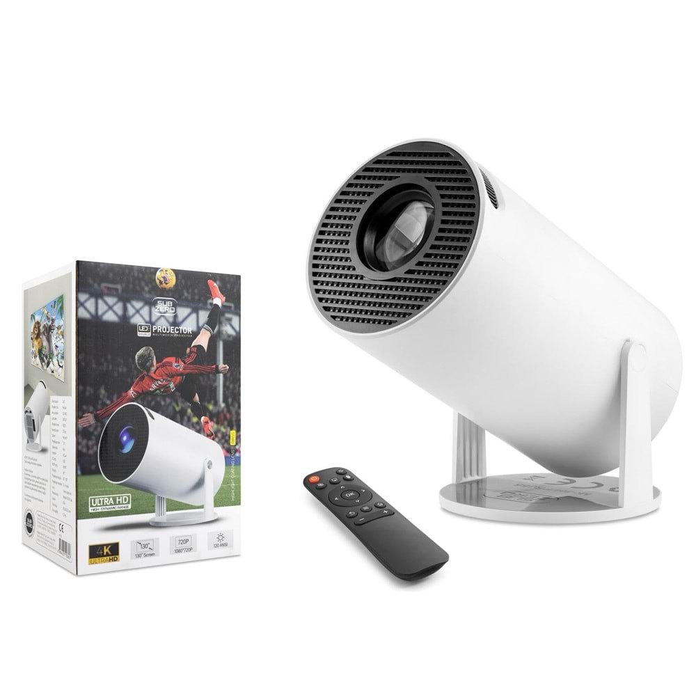 Subzero PRJ55 Ultra HD 4K Taşınabilir Sinema Projektörü Ev Sineması Bluetooth Akıllı Projeksiyon Wifi