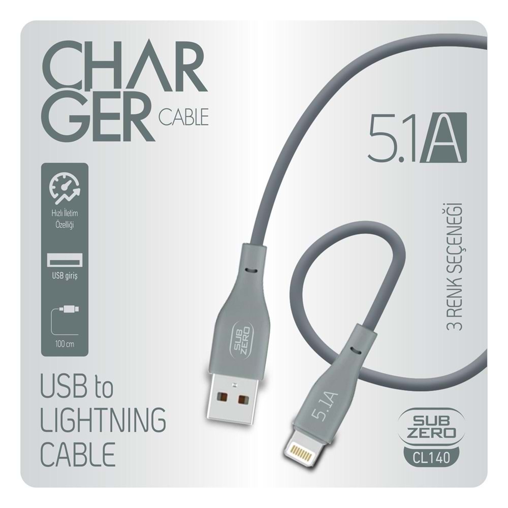 Subzero CL140 5.1A Lightning Hızlı Şarj Data Kablosu 1mt