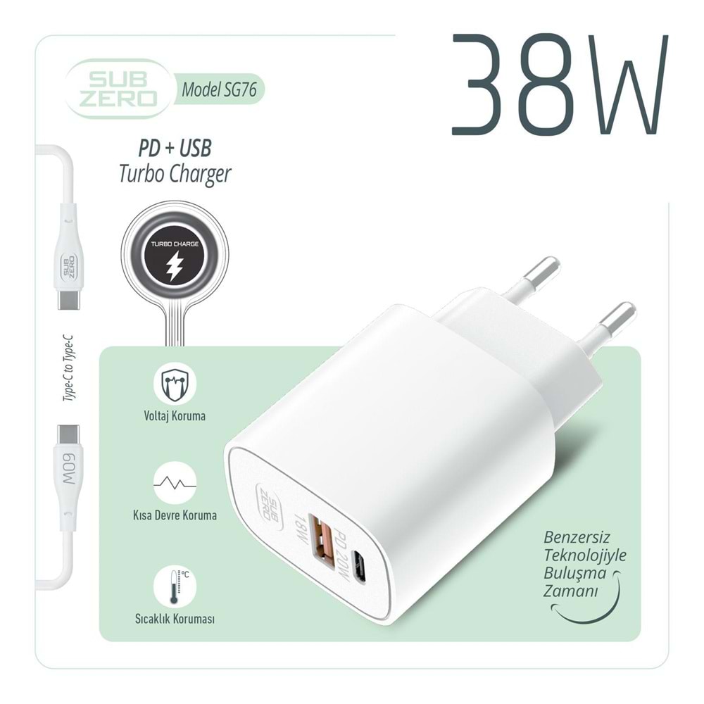 Subzero SG76 38W Usb/Pd Girişili Type-C Turbo Şarj Aleti