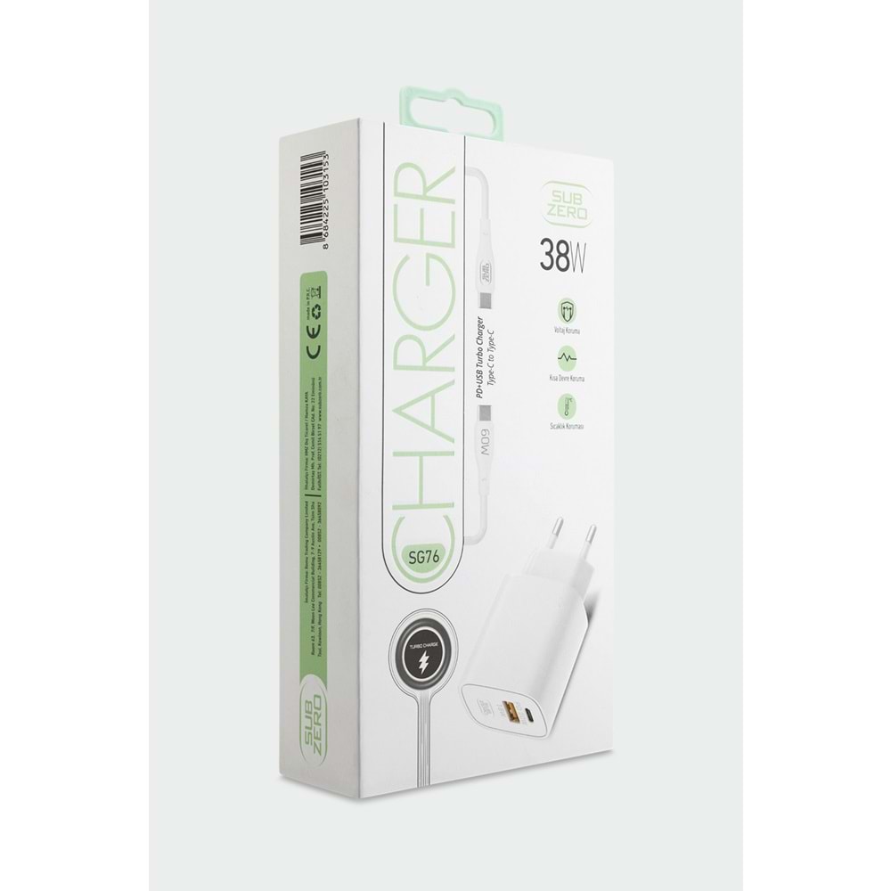 Subzero SG76 38W Usb/Pd Girişili Type-C Turbo Şarj Aleti