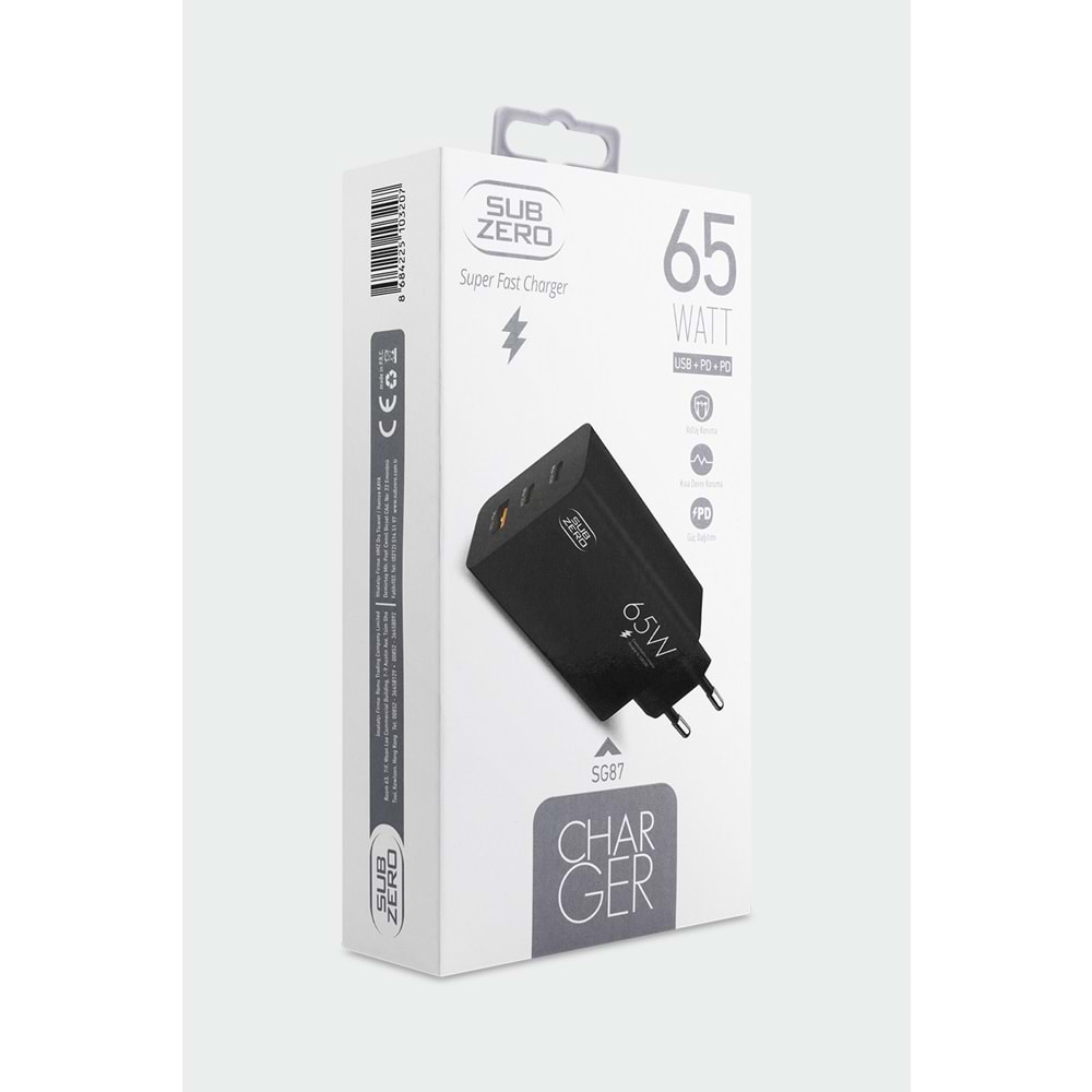 Subzero SG87 65W Usb+PD+PD Girişli Fast Şarj Başlığı