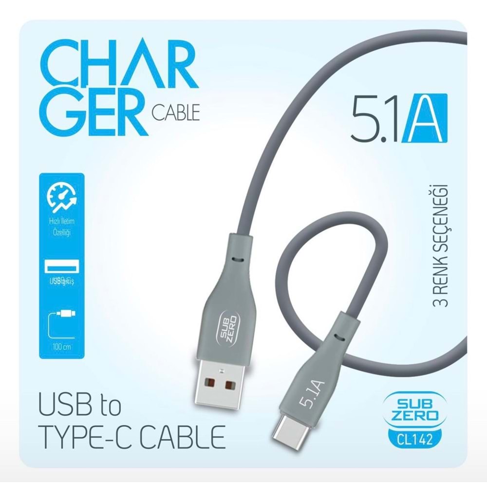 Subzero CL142 5.1A Type-C Hızlı Şarj Data Kablosu 1mt