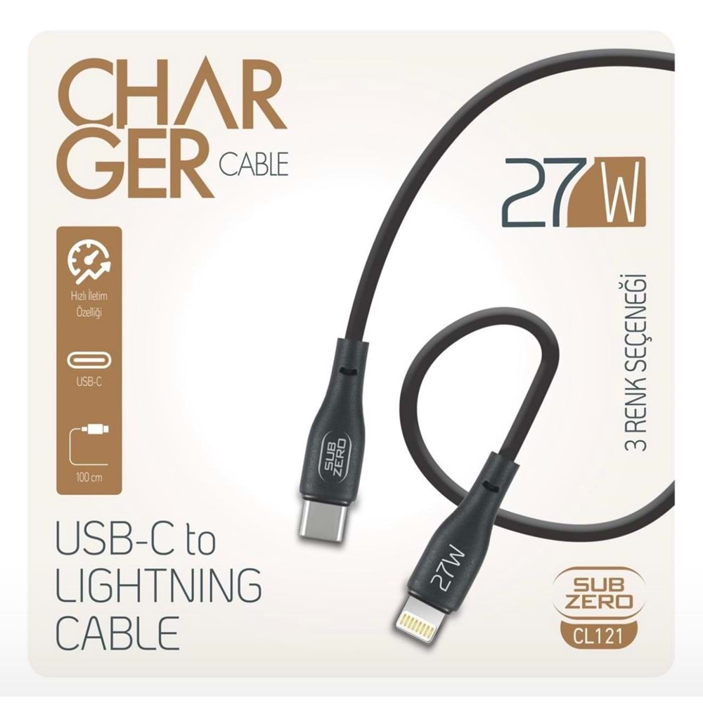 Subzero CL121 27W PD Type-C Lightning Hızlı Şarj Data Kablosu