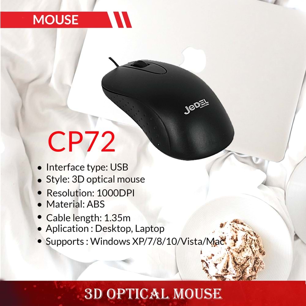 Jedel CP72+ Wired USB Optical Kablolu Mouse