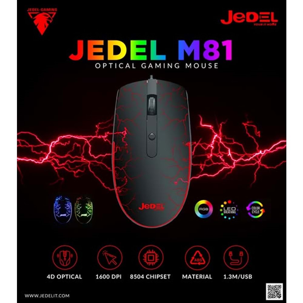 Jedel M81 Optik LED Dört Buton 1600 DPI Renkli Rgb Gaming Kablolu Mouse
