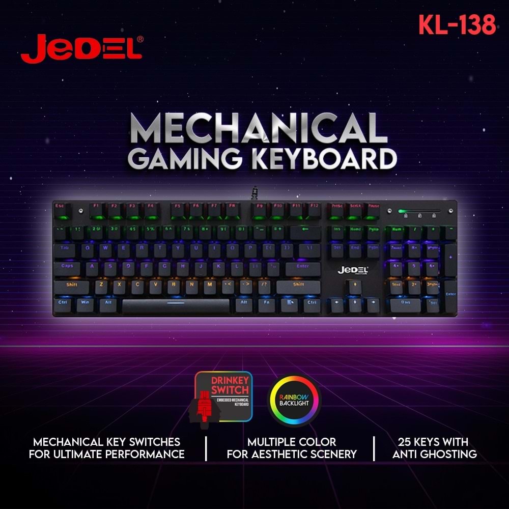 Jedel KL-138 RGB Mechanical Mekanik RGB Gaming Klavye