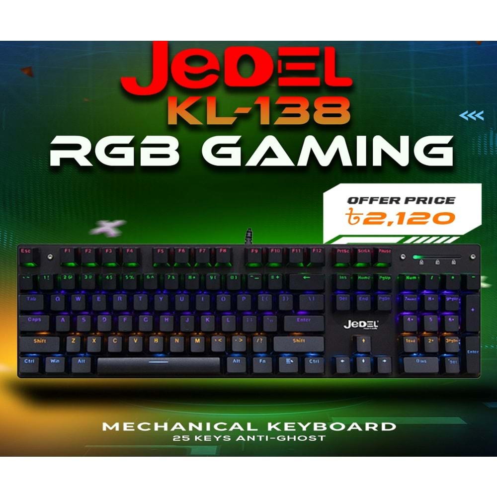 Jedel KL-138 RGB Mechanical Mekanik RGB Gaming Klavye