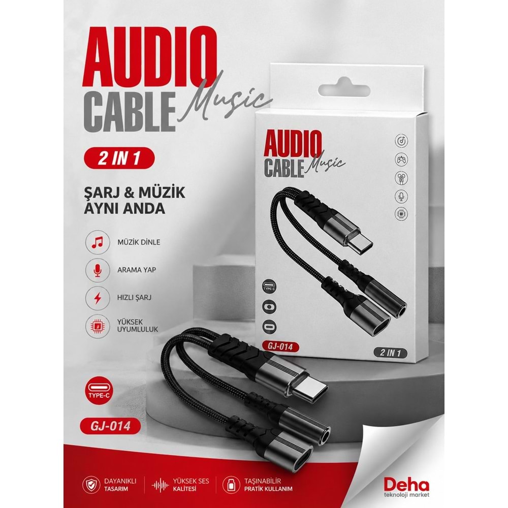 Hadron Gj-014 Type-C To Type-C + 3.5Mm F Kablo Audio Siyah