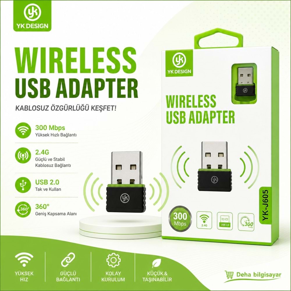 Yk Desıgn YK-J605 300 Mbps USB 2.0 Antensiz Wireless Adaptör