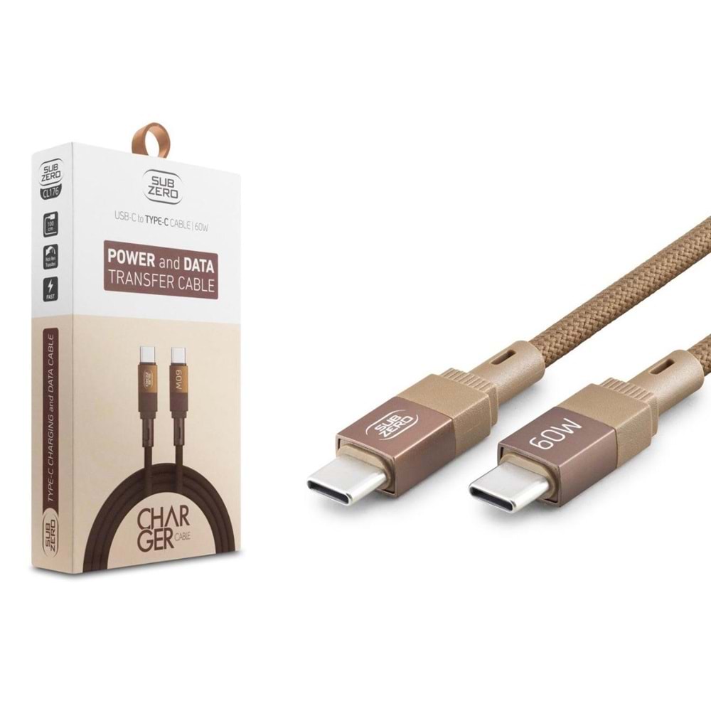 Subzero CL176 Metal Başlık Hasır 60W Type-C To Type-C Hızlı Şarj Data Kablosu 1mt