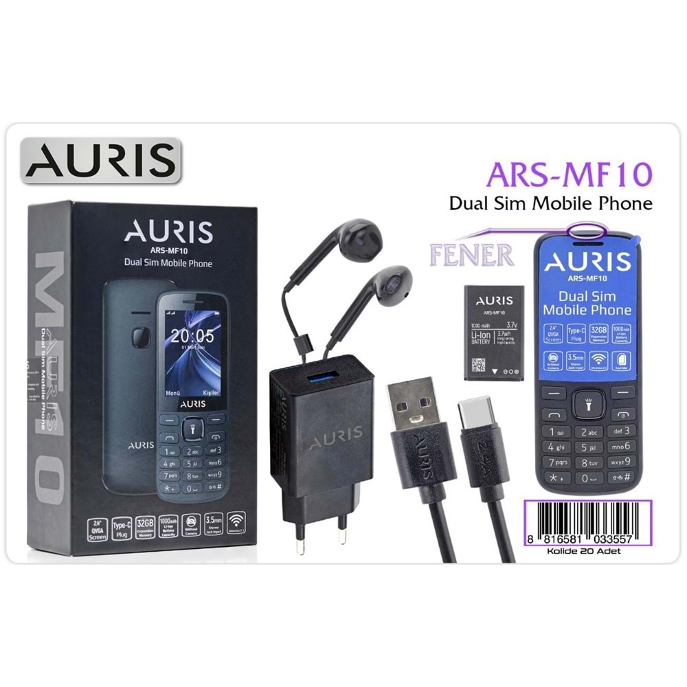 Auris ARS-MF10 Çift Sim kartlı/Bt/Radio/Lamba/BTK Kayıtlı Tuşlu Telefon
