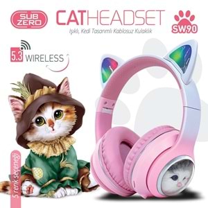 Subzero SW90 Bluetooth Renkli Kedi Kulaklık (mavi-mor)