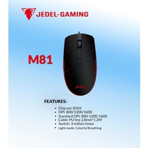 Jedel M81 Optik LED Dört Buton 1600 DPI Renkli Rgb Gaming Kablolu Mouse