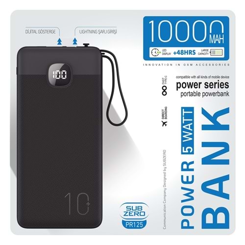 Subzero PR125 10.000 Mah Kablolu Led Göstergeli Powerbank