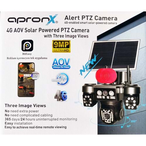 Apronx APX-WSP795 9Mp AOV 4G Solar Üç Kamera 60 Led PTZ (Hieasy)