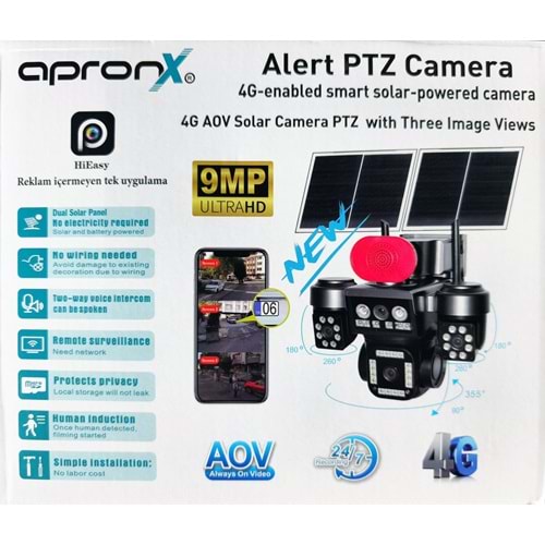 Apronx APX-WSP798 9Mp AOV 4G Solar Üç Kamera 2 Solar Panel 40 Led PTZ(Hieasy)