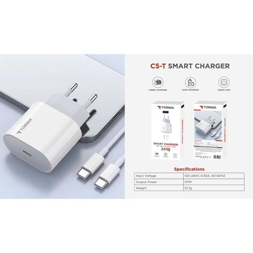 Torima C5T PD Type-C Type-C 20W Hızlı Şarj ALeti