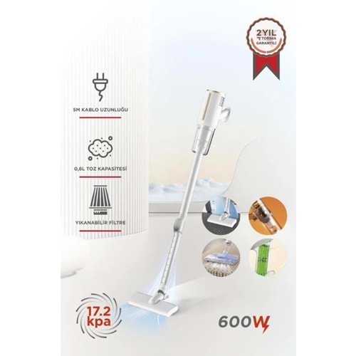 Torima TVC-01 Beyaz Elektrikli Dikey Süpürge 600W Vakum Süpürge