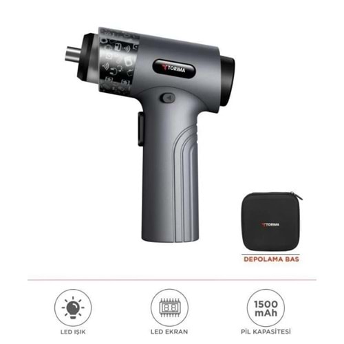 Torima TTS-01 Gri 30 Parça Sarjlı Tornavida Seti – Led Işıklı Mıknatıslı Type-c