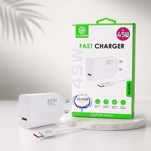 Yk Desıgn YK-SR91 45W Type-C Turbo Ev Tipi Şarj Aleti