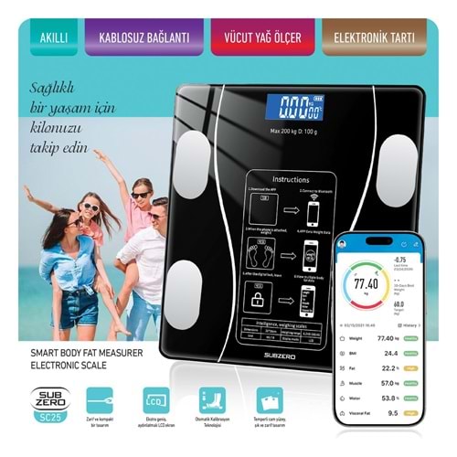 Subzero SC25 Dijital Tartı vücut yağ ölçer uygulamalı