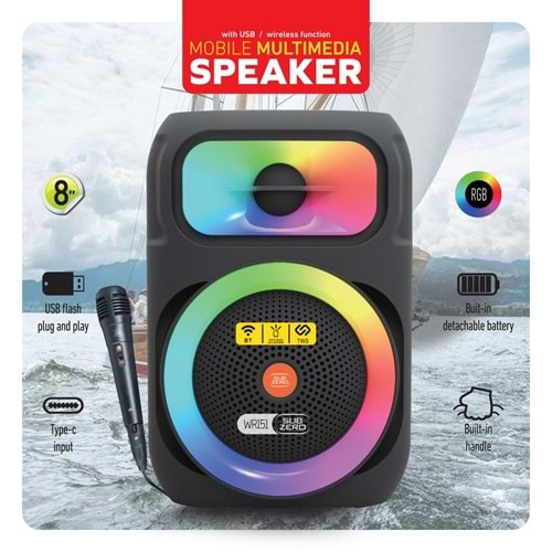 Subzero WR151 RGB Bluetooth/Usb/Sd (TWS Özelliği) Müzik Kutusu Kablolu Miktofon