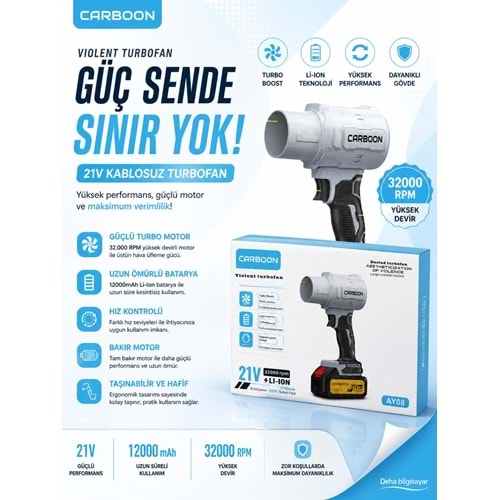 Carboon AY08 32.000RPM AHV-18 Hava Üfleyici Turbo Fan