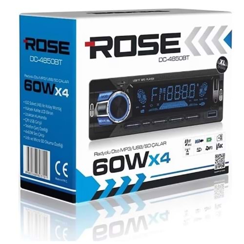 ROSE DC-4850BT MP3-USB-SD-BT Radyolu Oto Teyp 4x60W