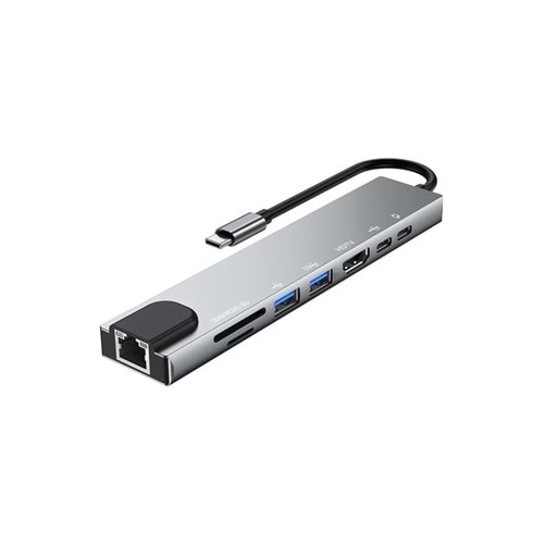 Taplın TK-124 8 In 1 Type C To Hdtv Çok Portlu Hub 4K HDMI Pd RJ45 USB 3.0 Sd Tf Çevirici Adaptör