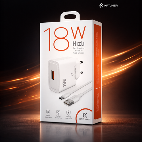 Katjmer KJ-18U-C 18W 3.4A Qualcomm Hızlı Type-C Ev Şarj Aleti (Turbo)