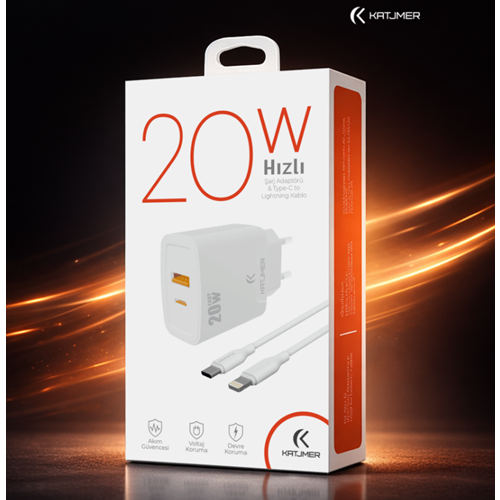 Katjmer KJ-20UP-CL Usb-Pd 20w Şarj Adaptörü Type-C To Lightning Kablo