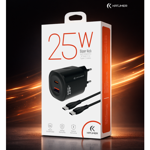 Katjmer KJ-25P-CC PD 25w Şarj Adaptörü Type-C Type-C Kablo