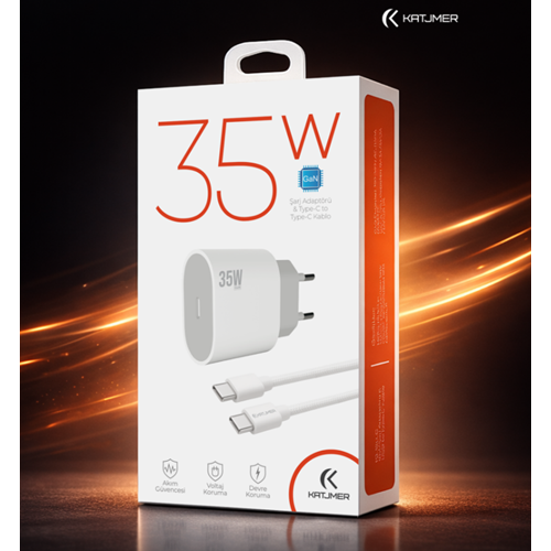 Katjmer KJ-35PG-CC Gan 35w Pd Şarj Adaptörü Type-C To Type-C Kablo