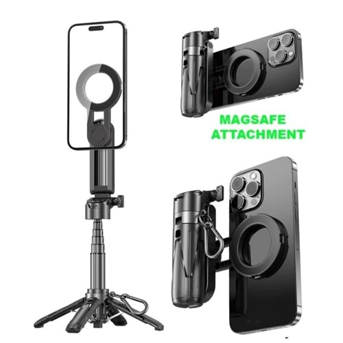 P15 Mini Uzatılabilir Magsafe Selfie Çubuğu/Tripod Telefon Tutucu, Kablosuz Kamera Kontrolü