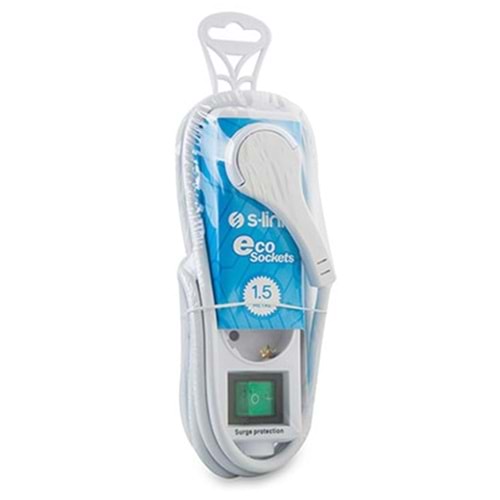 S-link SPG-F03 1.5m 306 Joule Flat Soket 3G1.0mm Tam Bakır 3 lü Akım Korumalı Priz Çoklayıcı