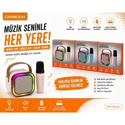 Carboon K12 Kablosuz Bluetooth Hoparlör Karaoke Mikrofon 5 Ses Efektli Rgb Hd Müzik Kutusu