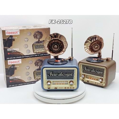 FEEXOT FX-2527B Usb/Sd Mp3 Çalar Gramofon Bluetooth Şarjlı Nostaljik Radyo