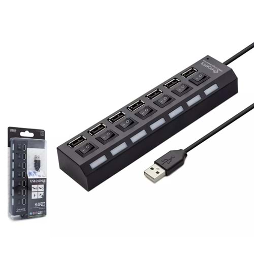 HADRON HDX7001 USB Hub Anahtarlı 7 Port - Siyah