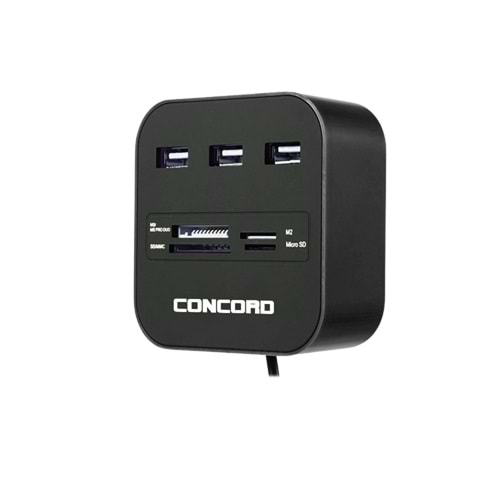 Concord C-847 3 Port USB Çoğaltıcı Kart Okuyucu 2.0 Siyah