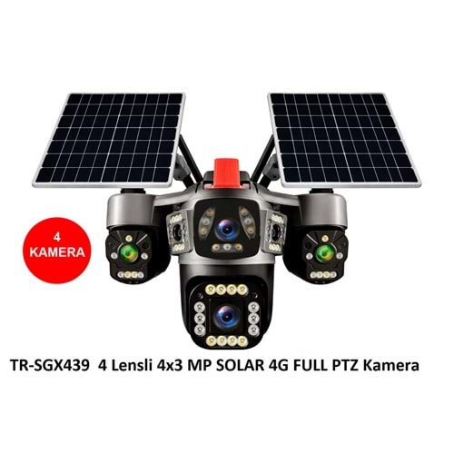 Trio TR-SGX439 (4 Kameralı) 4x3 MP SOLAR 4G Full PTZ (Sim Kartlı) Kamera(Veesky) Motorize