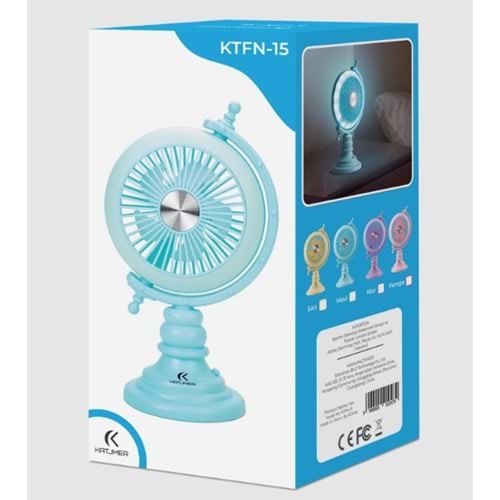 Katjmer KTFN-15 Masaüstü USB Işıklı Şarjlı Fan